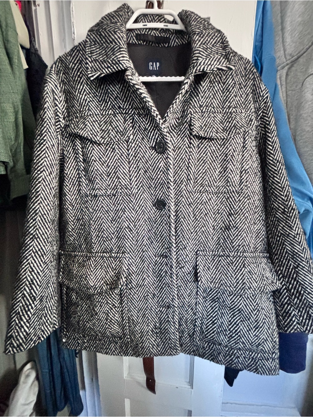 GAP Black & White Herringbone Utility Jacket